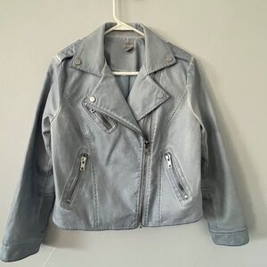 Chicos Distressed Powder Blue Motorcycle Jacket